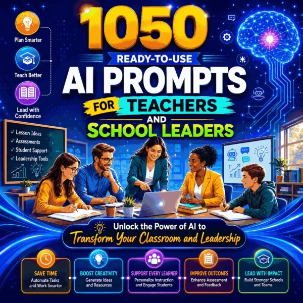 Cover image of 1050 AI Prompts for Teachers and School Leaders PDF ebook