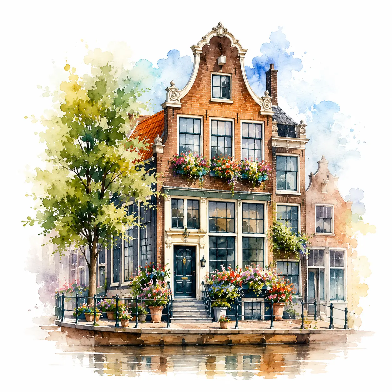 Charming canal-side house with flowers